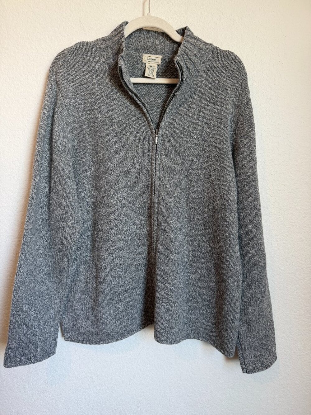 L.L. Bean Sweater Womens XL Full Zip Lambswool & Rabbit Hair Blend Sweater Gray